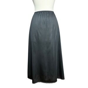 Vintage women's 90's minimalism XL Black Lace Trim Slip Skirt romantic goth‎